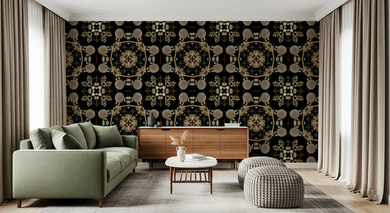 Midnight dandelion mandala warms a living room wallpaper GD11358