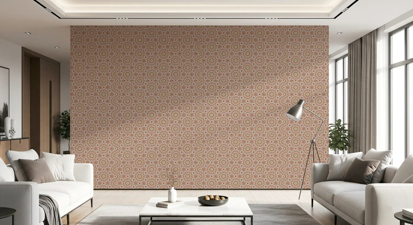 Terracotta Geometric Starburst Tile Pattern Wallpaper⁠