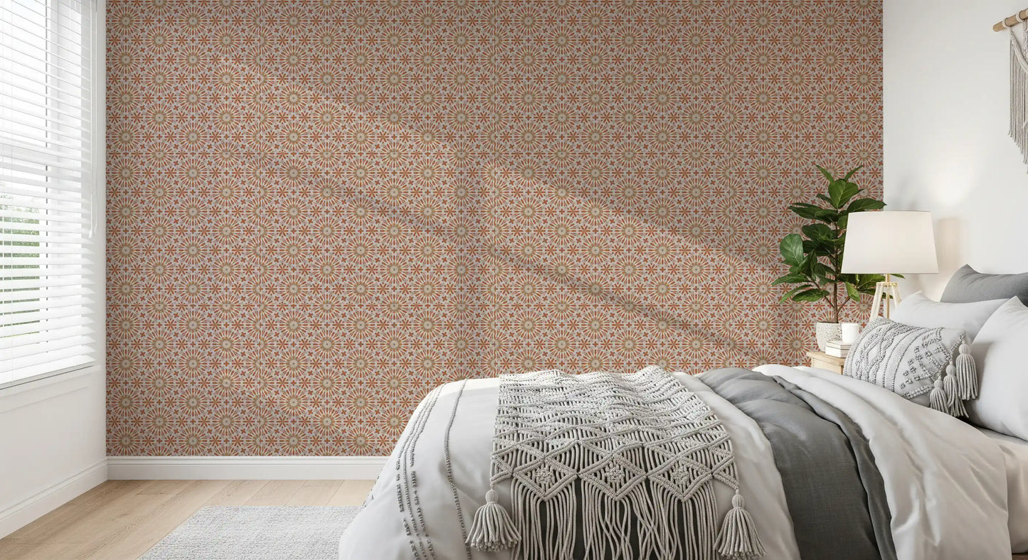 Terracotta Geometric Starburst Tile Pattern Wallpaper⁠