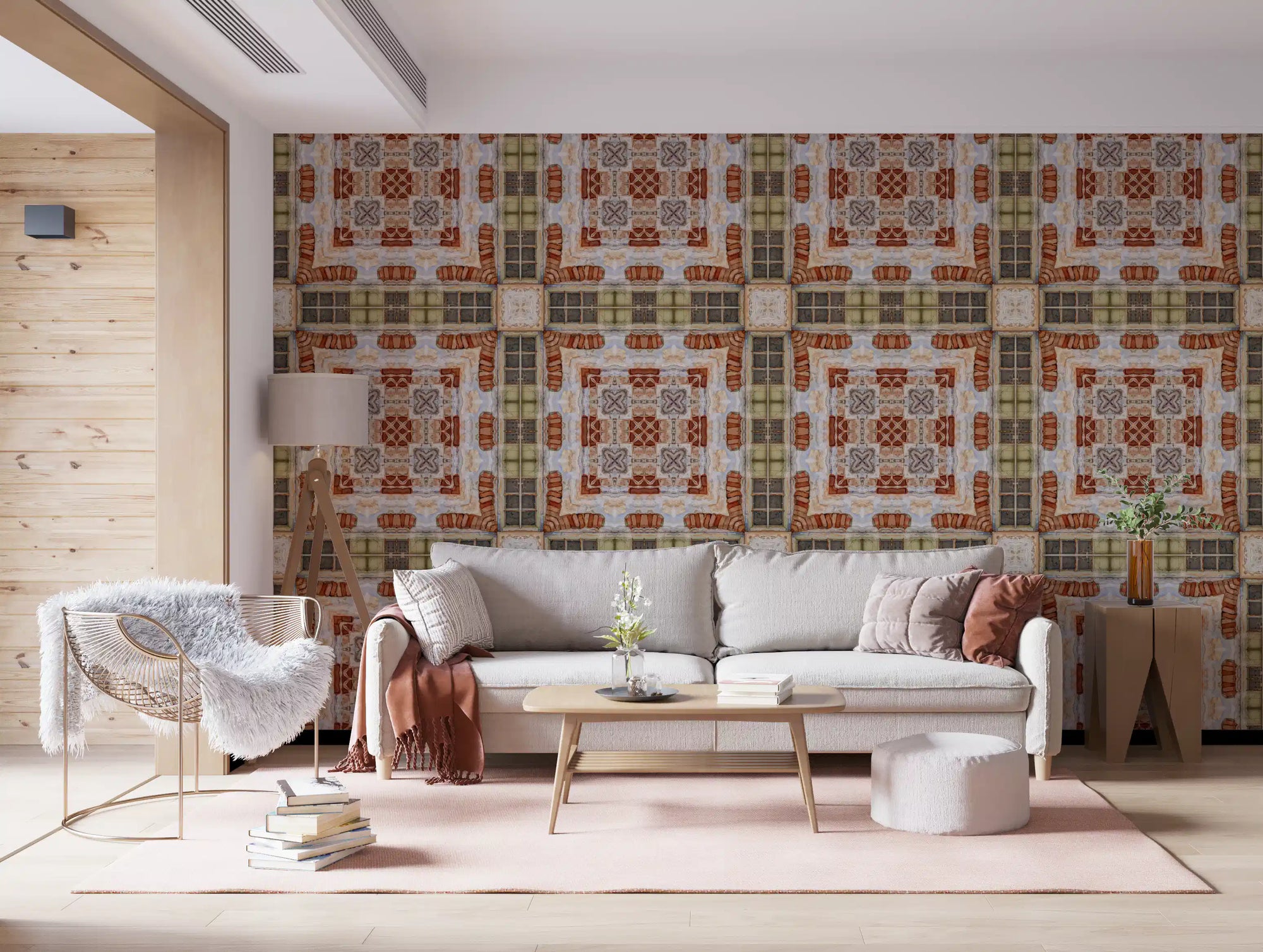 Rustic brickwork mosaic warms a living room wallpaper GD11361
