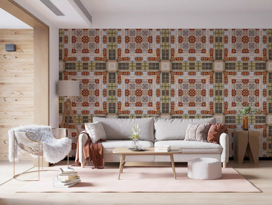 Rustic brickwork mosaic warms a living room wallpaper GD11361
