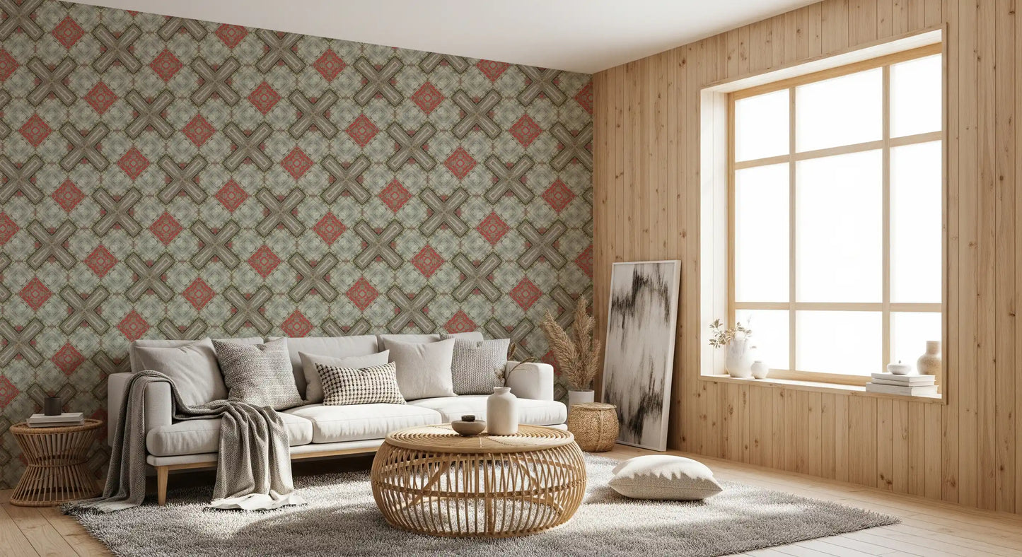 Rustic Geometric Weathered Wood Wallpaper⁠