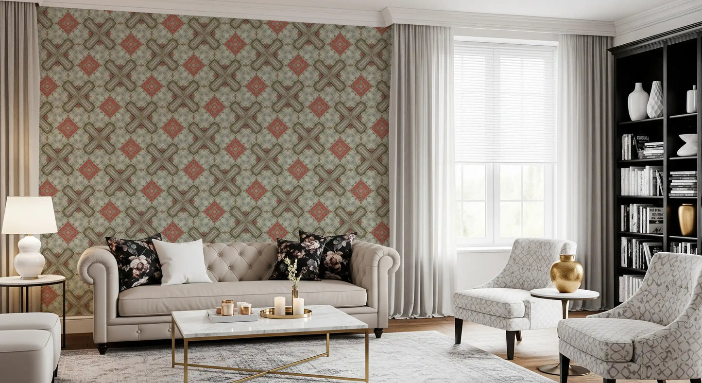 Rustic Geometric Weathered Wood Wallpaper⁠