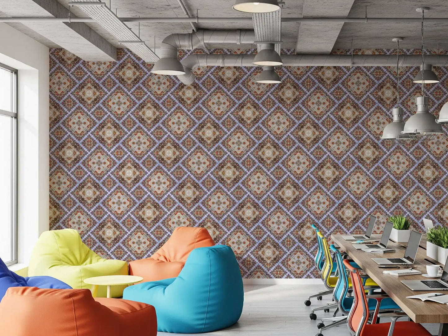 Rustic Diamond Lattice Mosaic Wallpaper⁠
