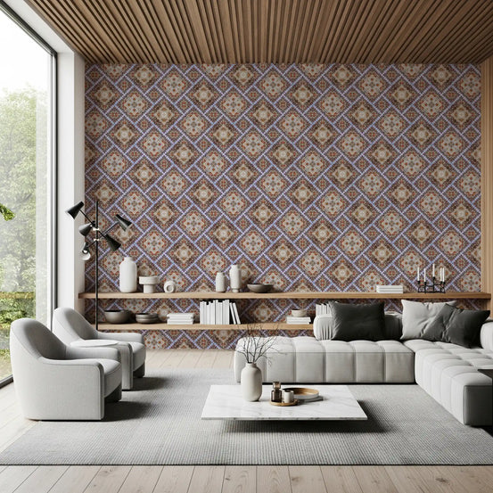Rustic diamond mosaic warms a living room wallpaper GD11363
