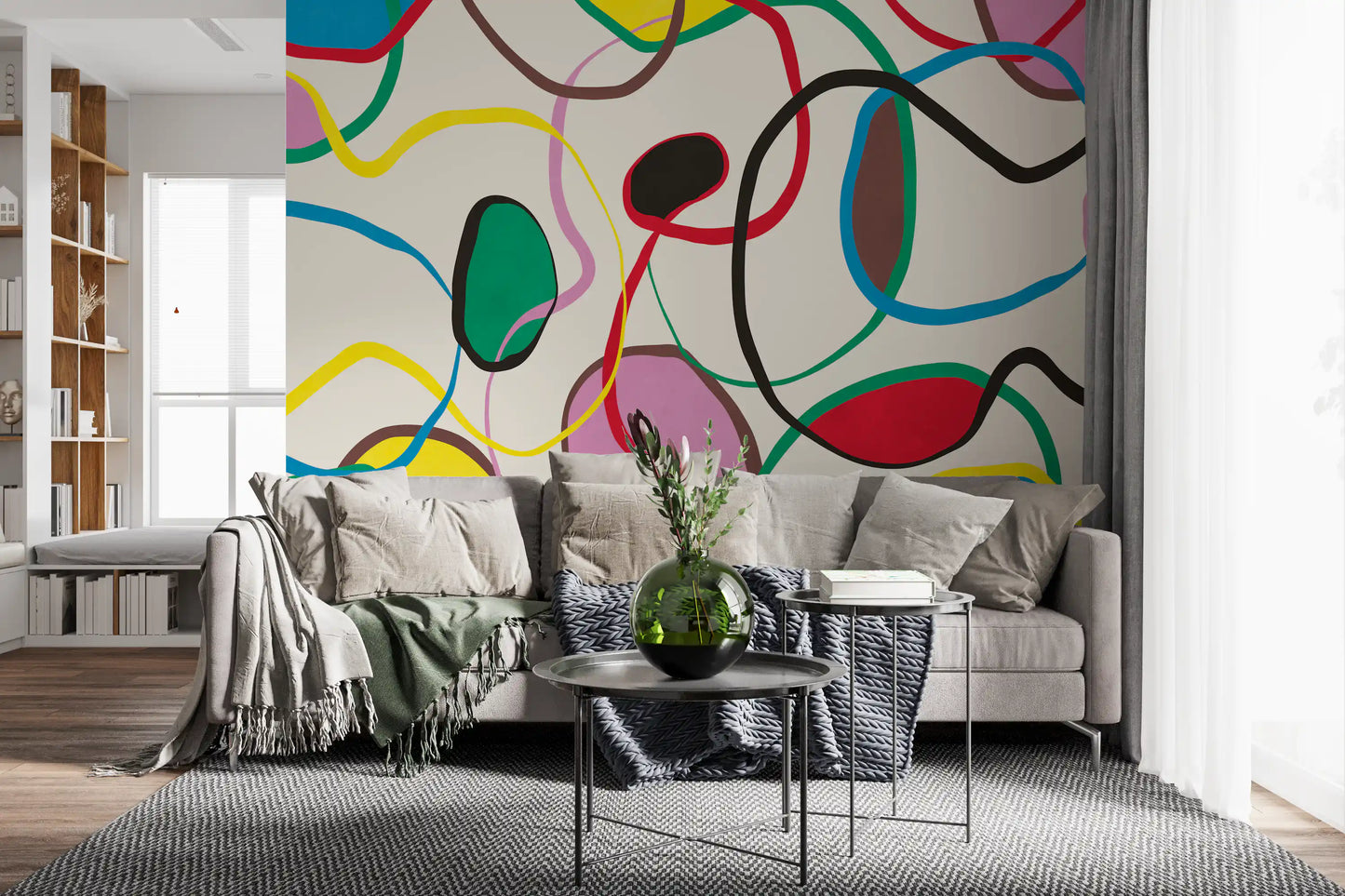 Playful Scribble and Shape Pattern Wall Mural