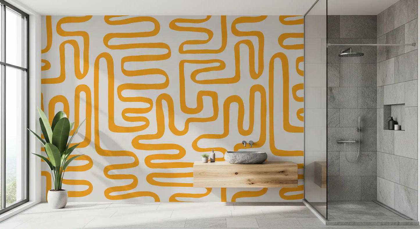 Golden Maze Linear Pattern Wall Mural