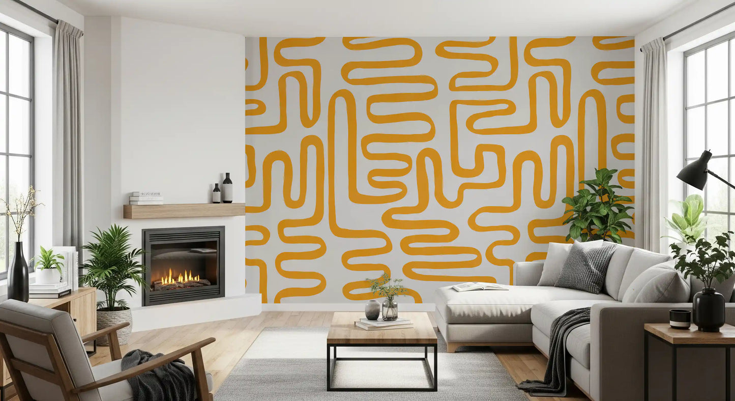 Golden Maze Linear Pattern Wall Mural