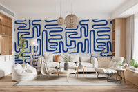 Cobalt Meandering Line Abstract Wall Mural