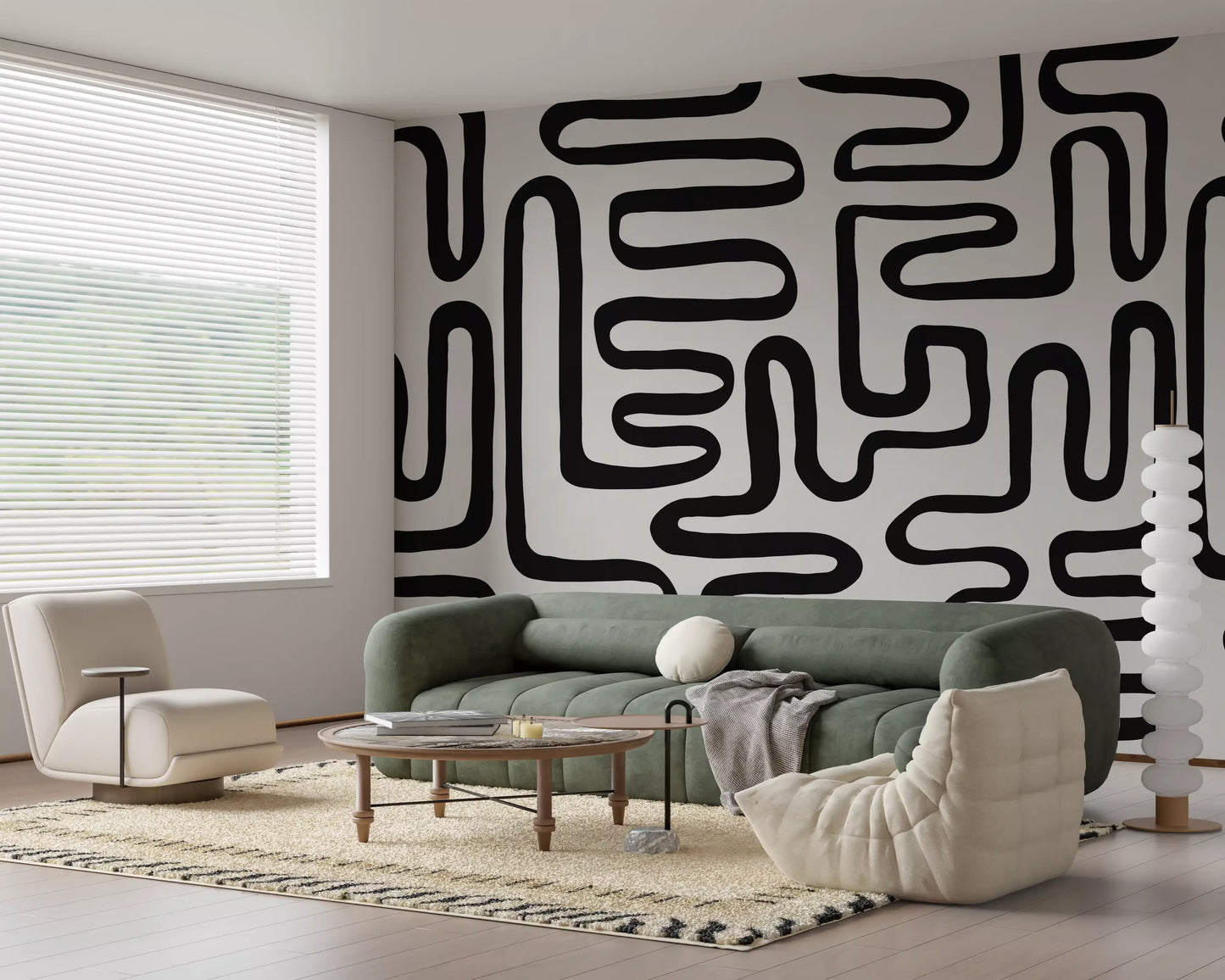 Graphic Ink Wavy Pattern Wall Mural