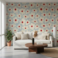 Retro Cream and Red Floral Blooms Wall Mural