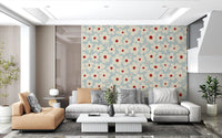 Retro Cream and Red Floral Blooms Wall Mural