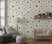 Retro Cream and Red Floral Blooms Wall Mural