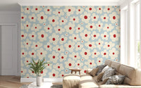 Retro Cream and Red Floral Blooms Wall Mural