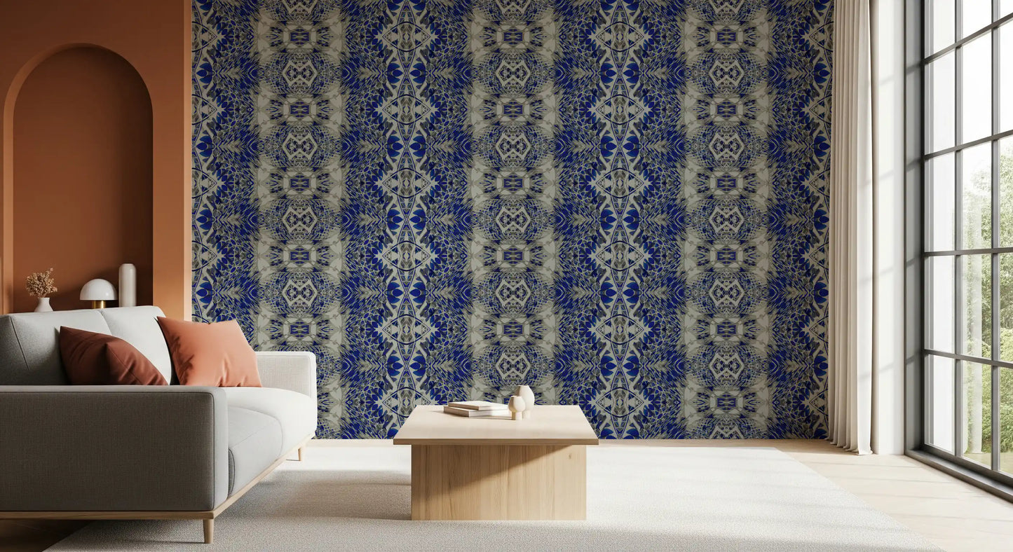 Blue & Gray Abstract Ornamental Geometric Wallpaper - AMBER DESIGN Wallpaper