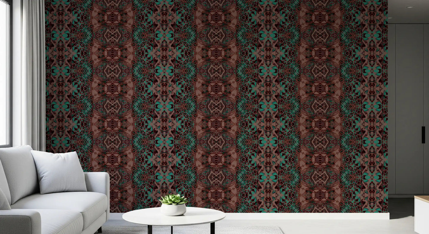 Teal & Brown Intricate Abstract Ornamental Wallpaper - AMBER DESIGN Wallpaper