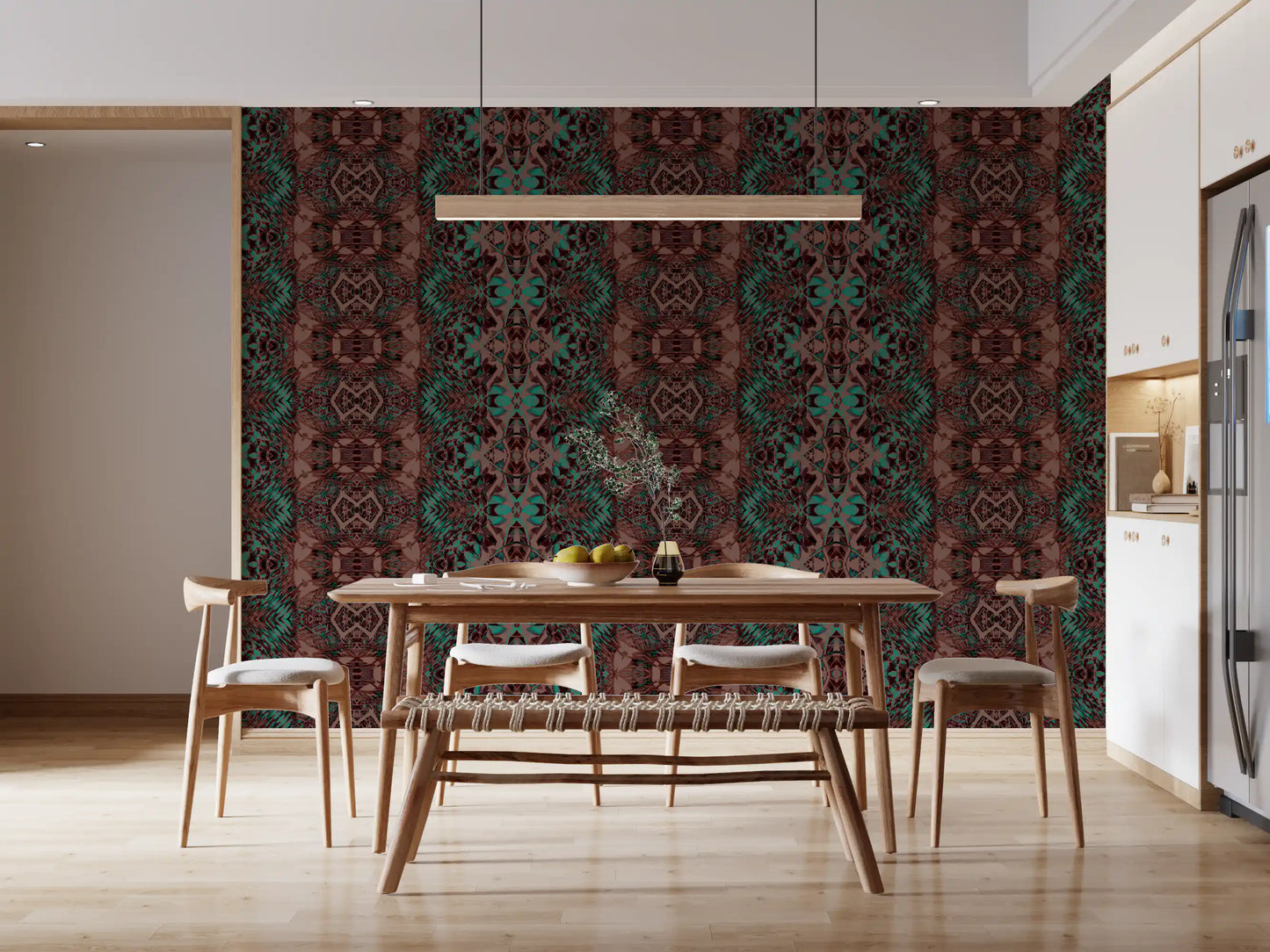 Teal & Brown Intricate Abstract Ornamental Wallpaper - AMBER DESIGN Wallpaper