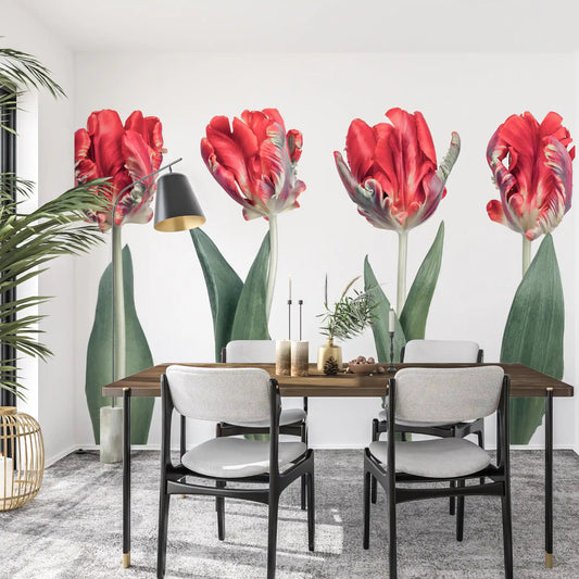 Bold red bloom opens a refined dining room wall mural GD11375