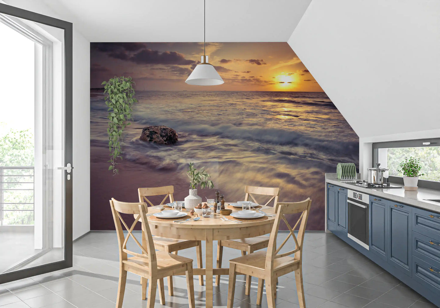 Golden Seashore Sunset View Wall Mural