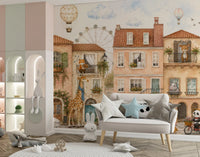 Charming Animal Town Scene Wall Mural
