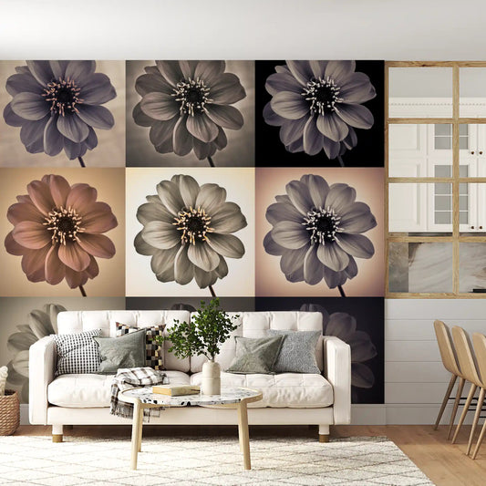 Muted floral panels open a refined dining room wall mural GD11382