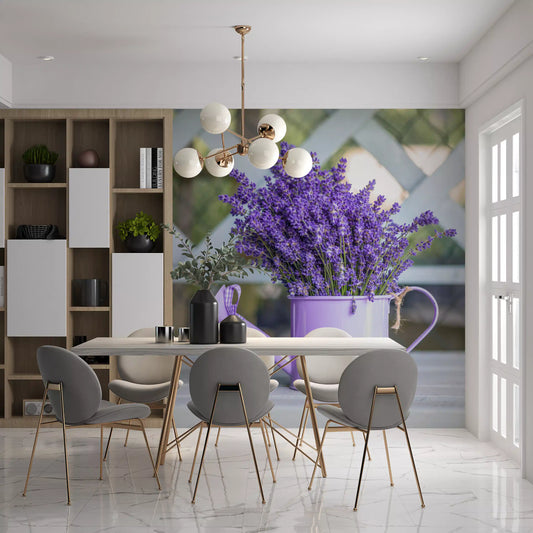 Lavender bouquet and trellis open a dining room wall mural GD11384
