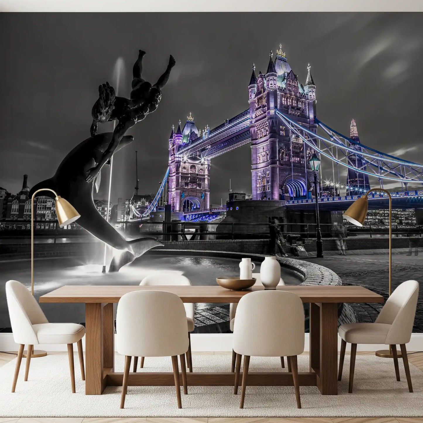 London Bridge Night Fountain View Wall Mural
