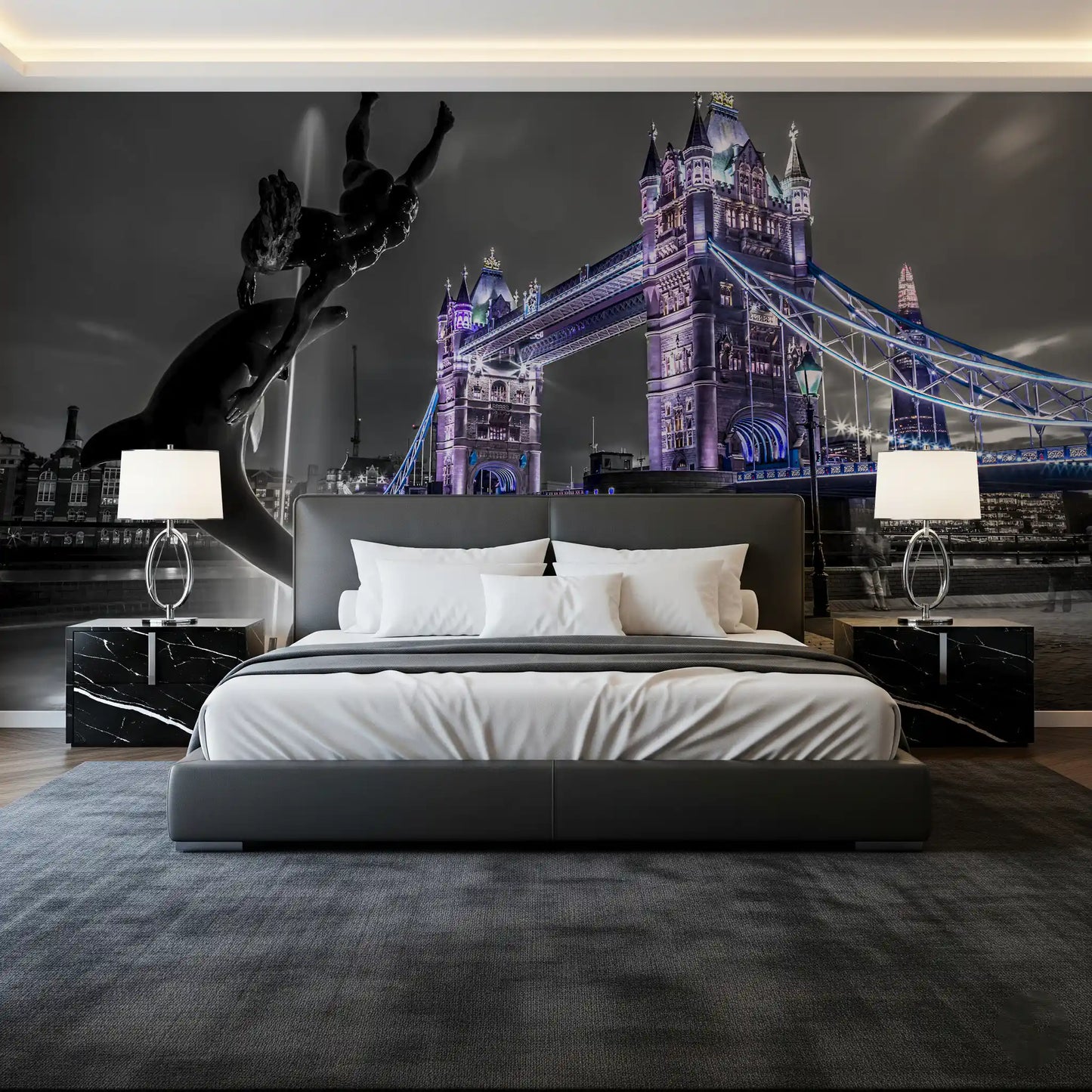 London Bridge Night Fountain View Wall Mural