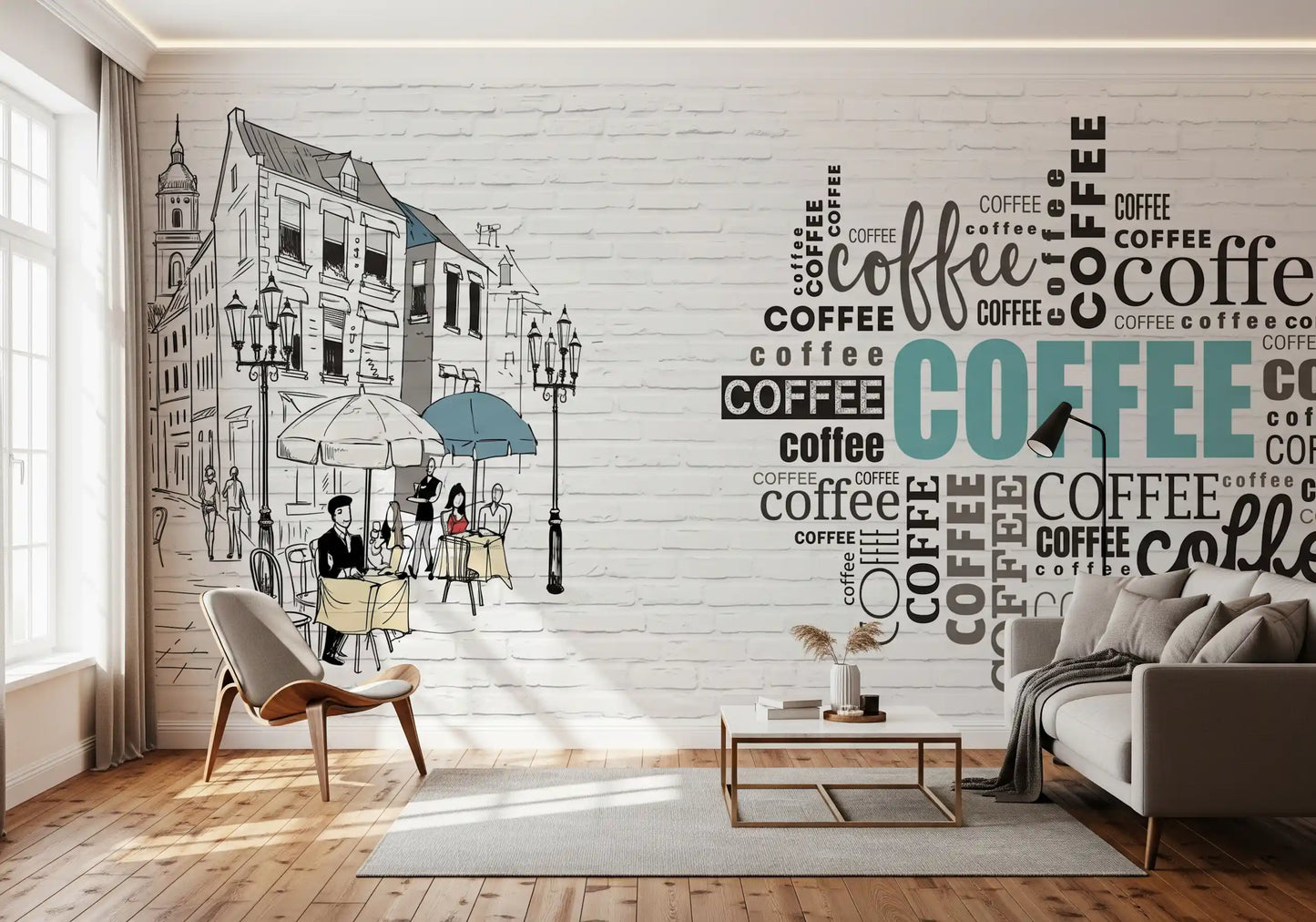 Hand-Drawn Bistro Narrative Wall Mural