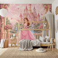 Pink Castle Princess Garden Scene Wall Mural