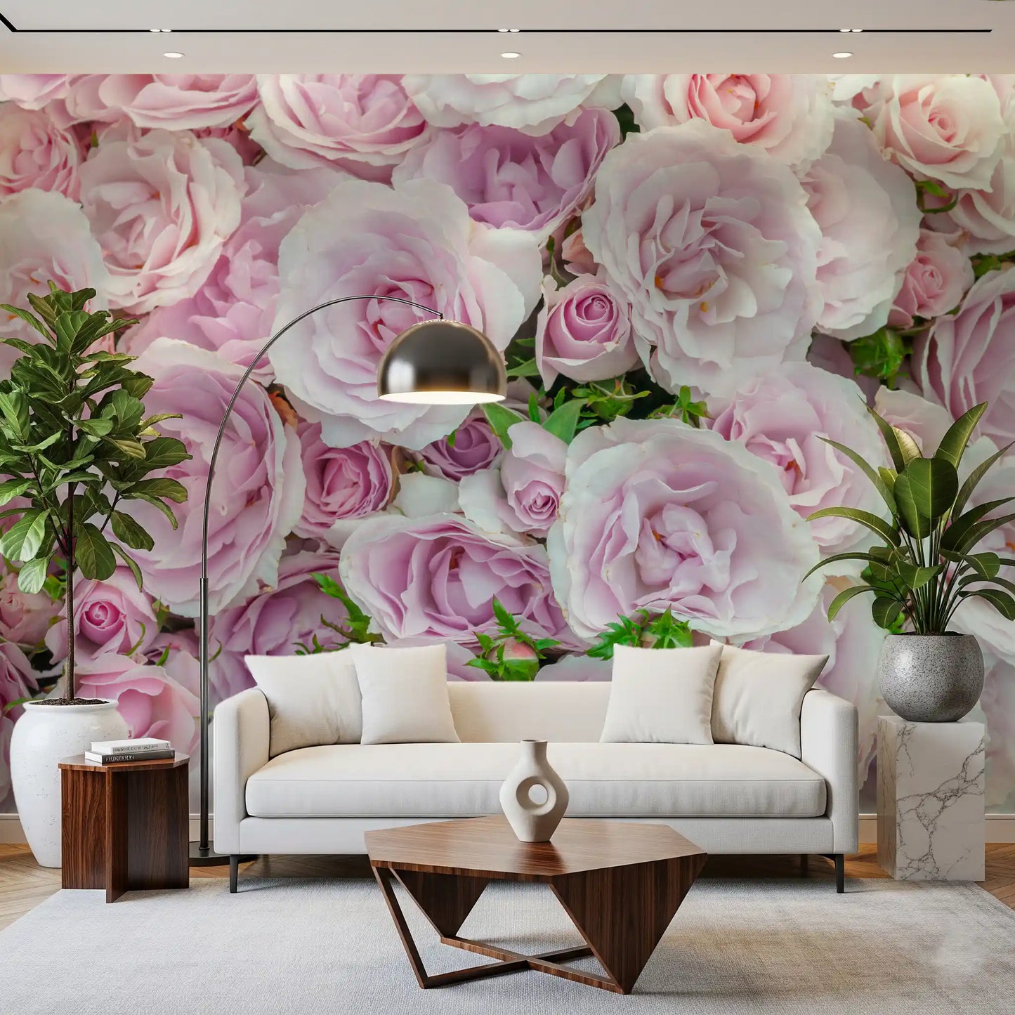 Soft Blush Rose Garden Wall Mural
