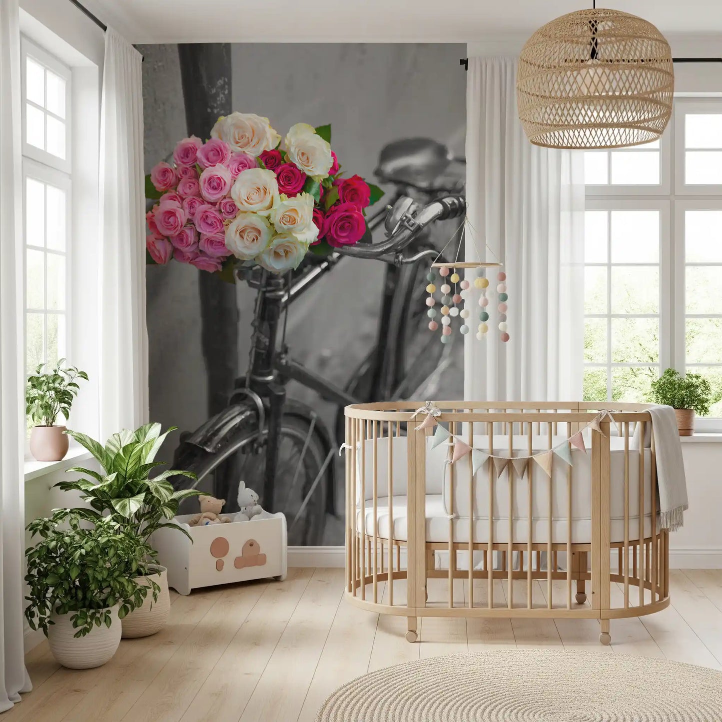 Vintage Floral Bike Journey Wall Mural