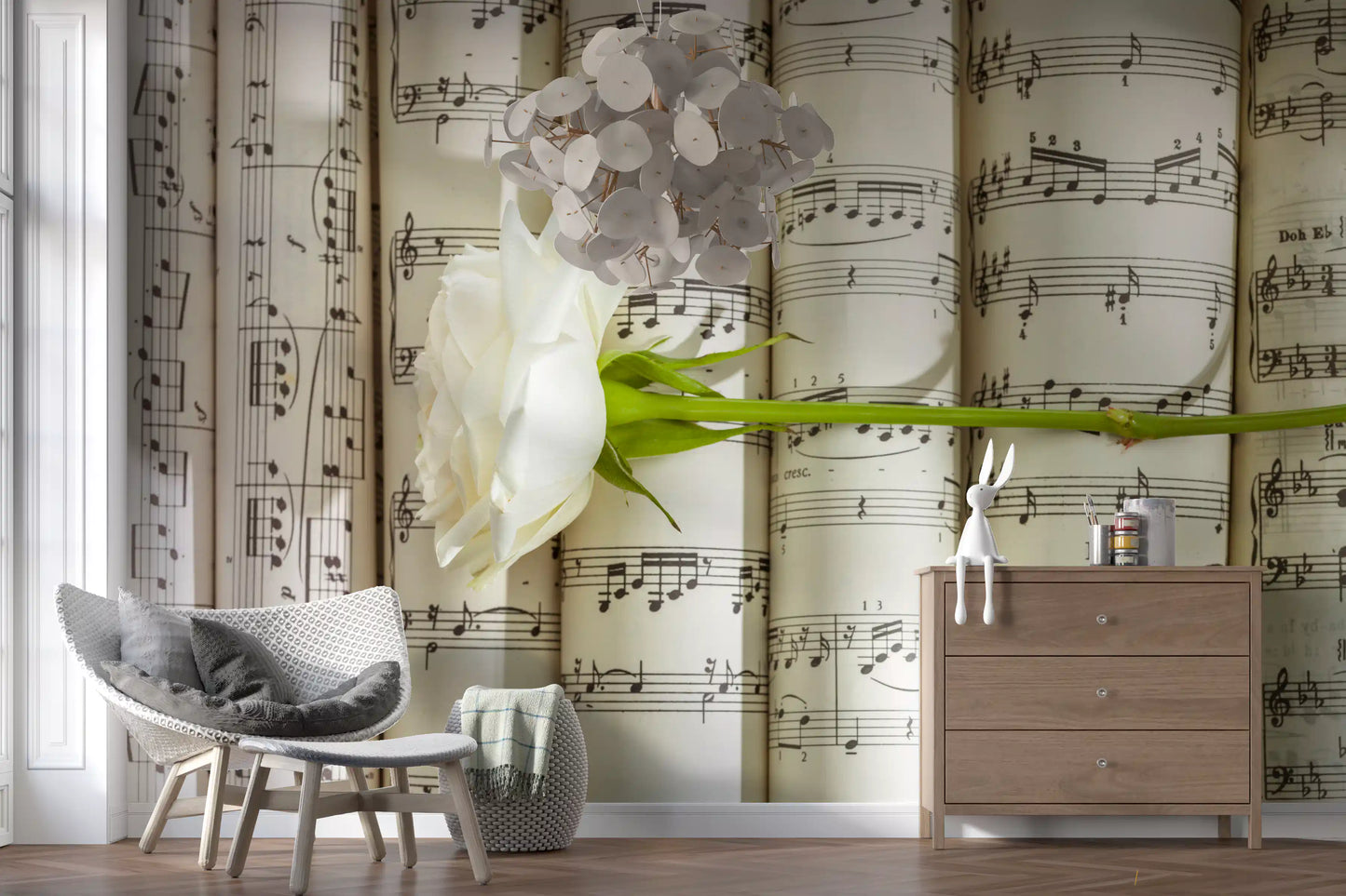 Melodic White Bloom Harmony Wall Mural