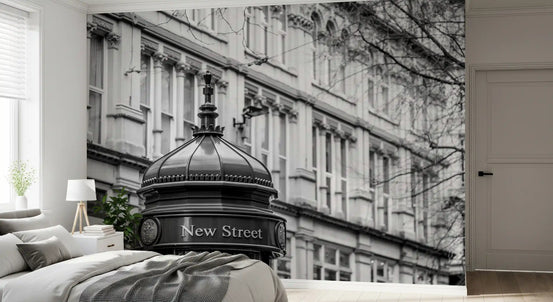 Domed city pillar calms a bedroom in classic black and white, wall mural GD11397
