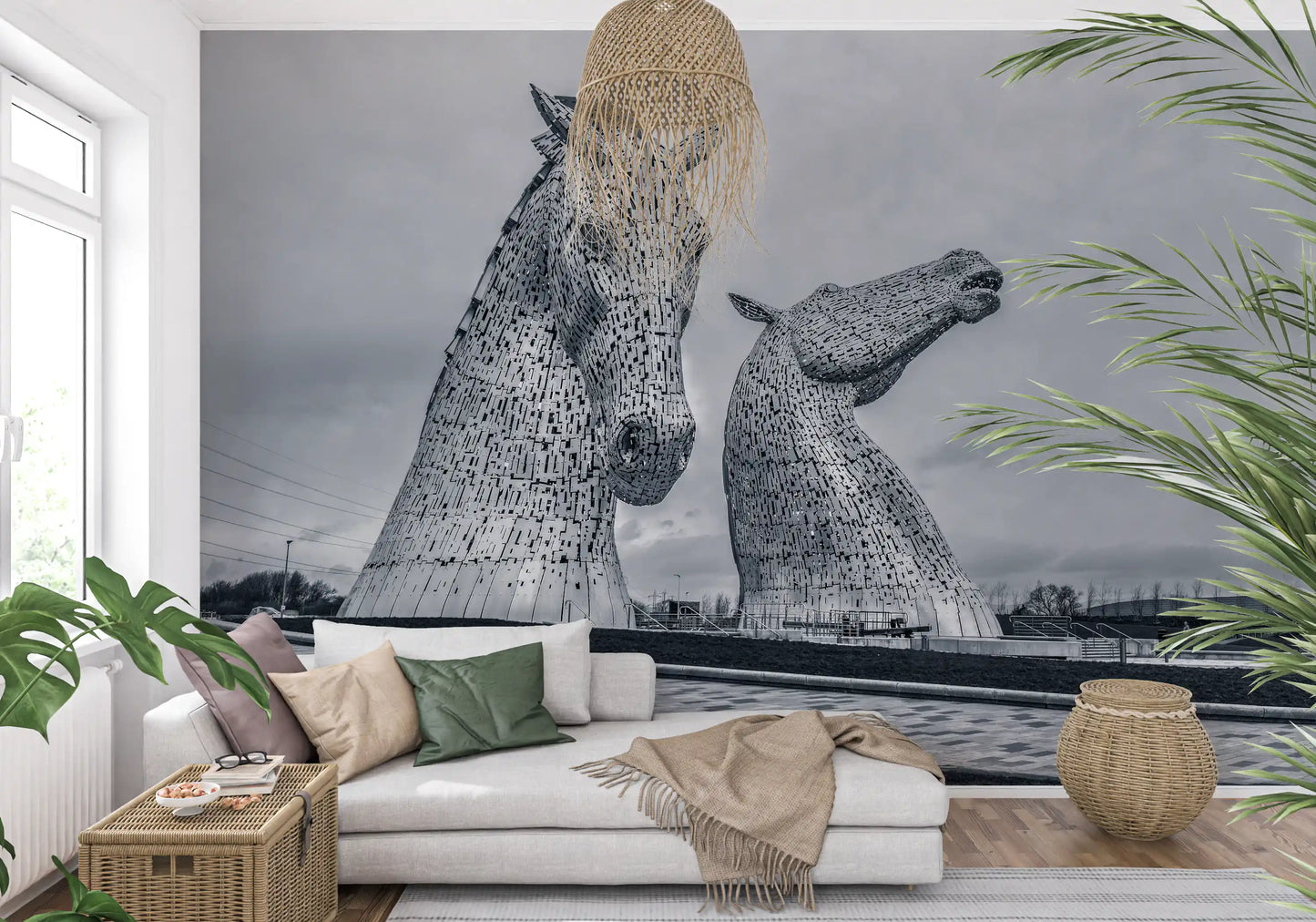 Metallic Horse Heads Architectural View Wall Mural
