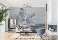 Metallic Horse Heads Architectural View Wall Mural