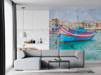 Sun-Drenched Coastal Fishing Vessel Wall Mural