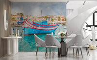 Sun-Drenched Coastal Fishing Vessel Wall Mural