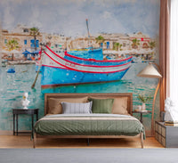 Sun-Drenched Coastal Fishing Vessel Wall Mural