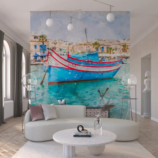 Calm turquoise harbour relaxes a hallway by the coast, wall mural GD11399
