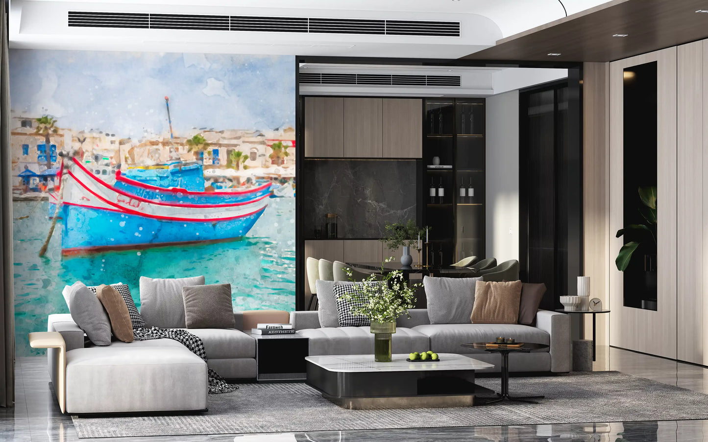 Sun-Drenched Coastal Fishing Vessel Wall Mural