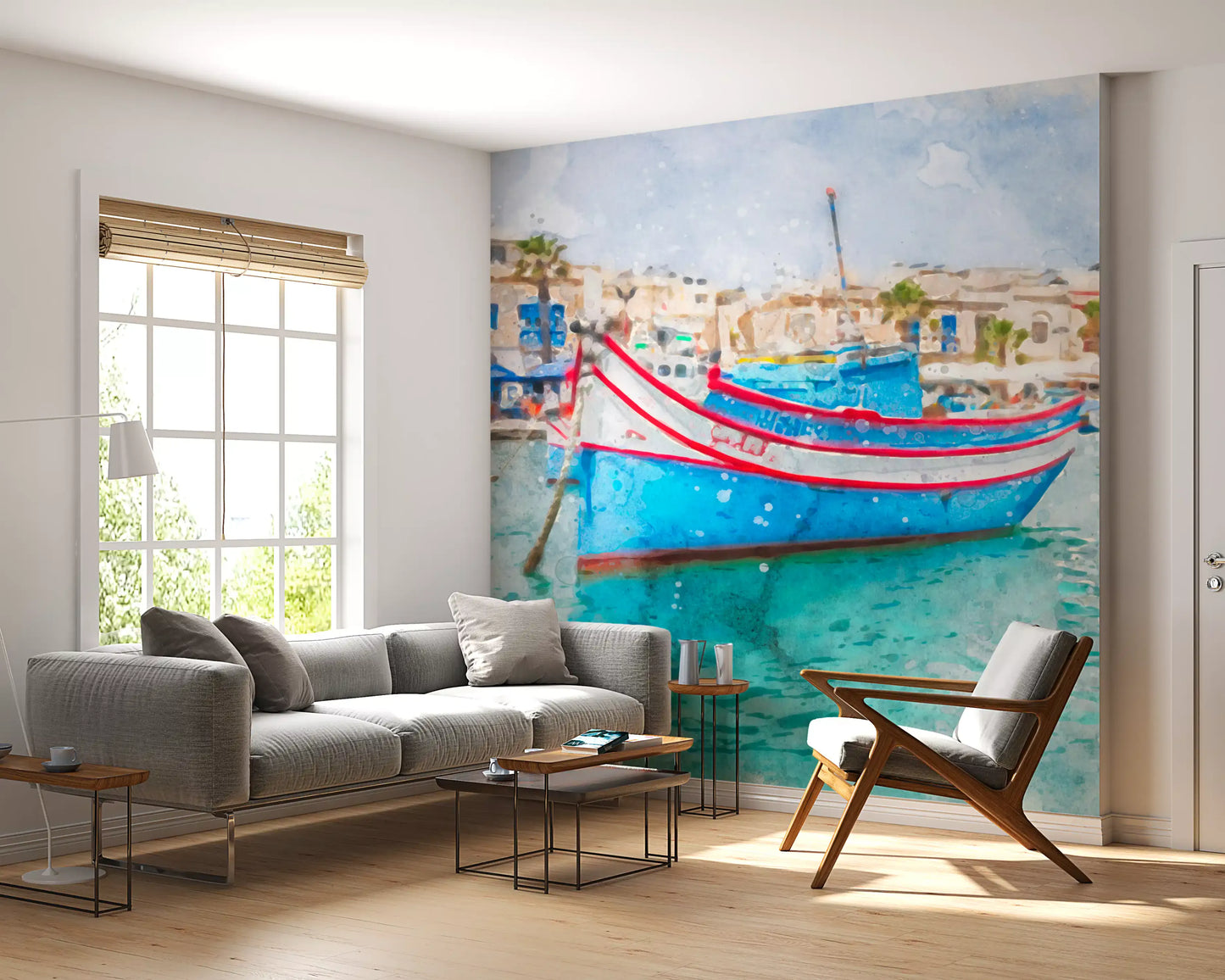 Sun-Drenched Coastal Fishing Vessel Wall Mural