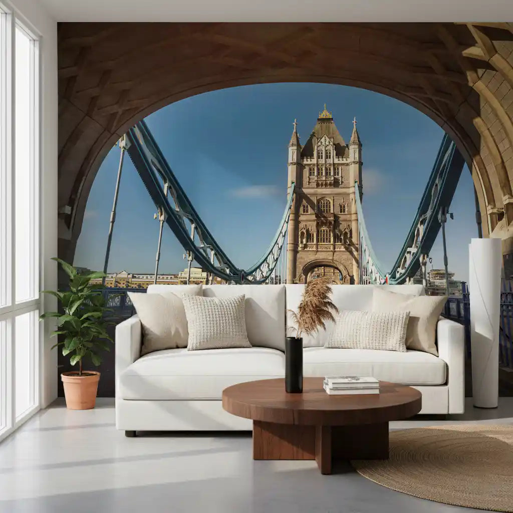 London bridge through a stone arch gives a living room bold depth, wall mural GD11403