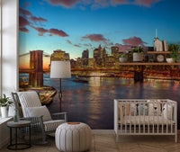 Brooklyn Bridge Twilight Panorama Wall Mural