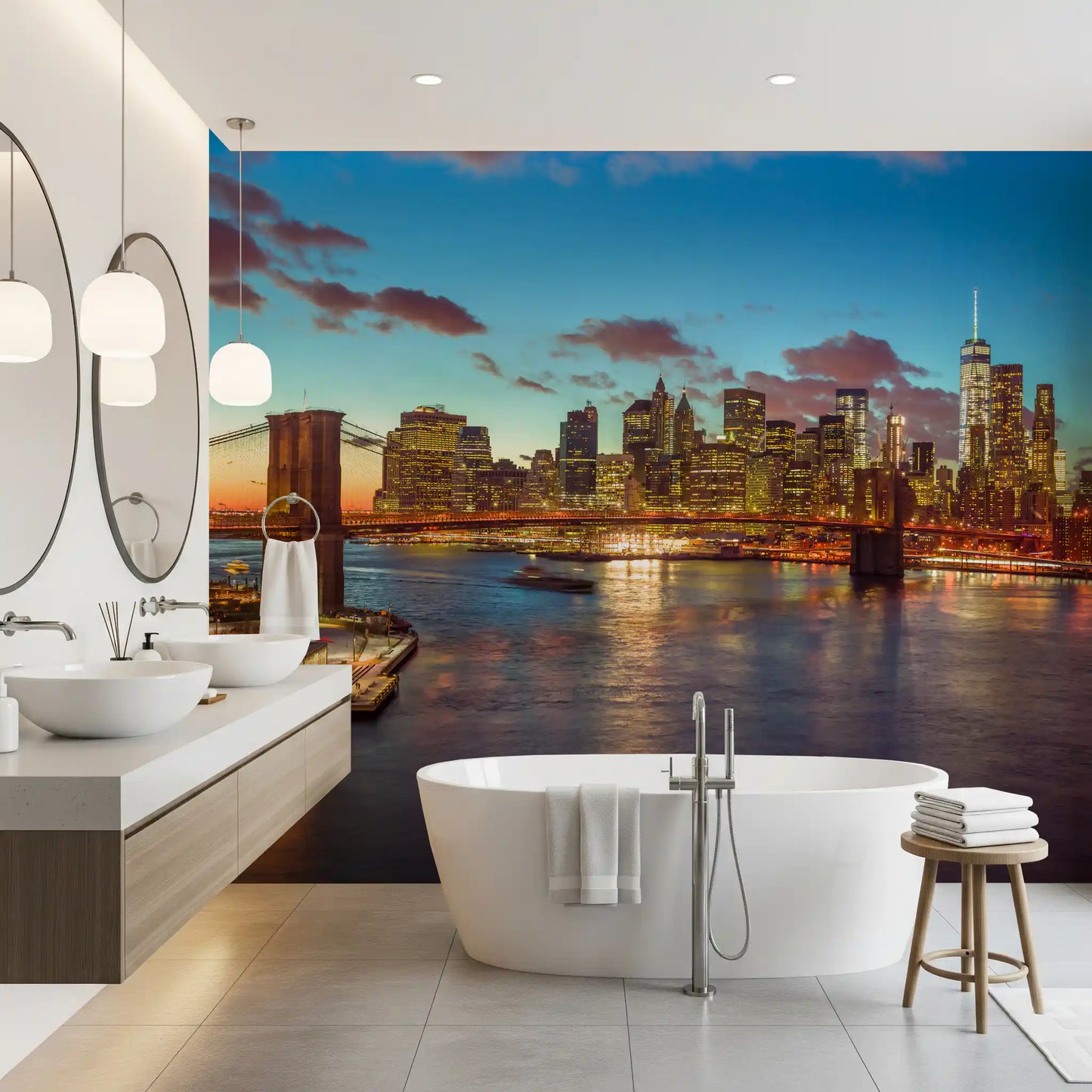 Brooklyn Bridge Twilight Panorama Wall Mural