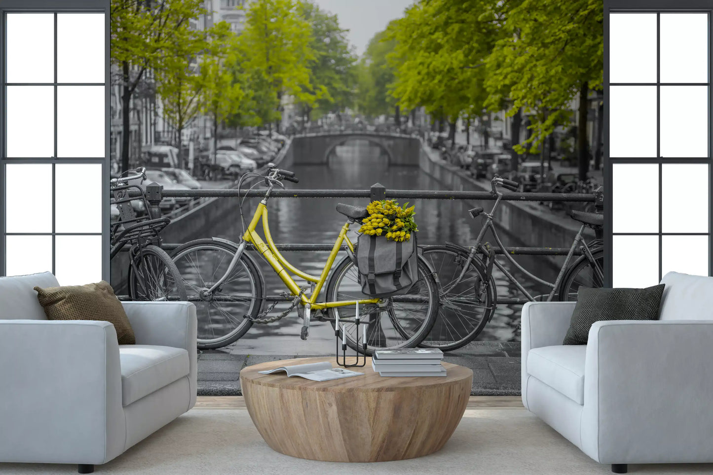 Sunny Tulips on a Dutch Bridge Wall Mural