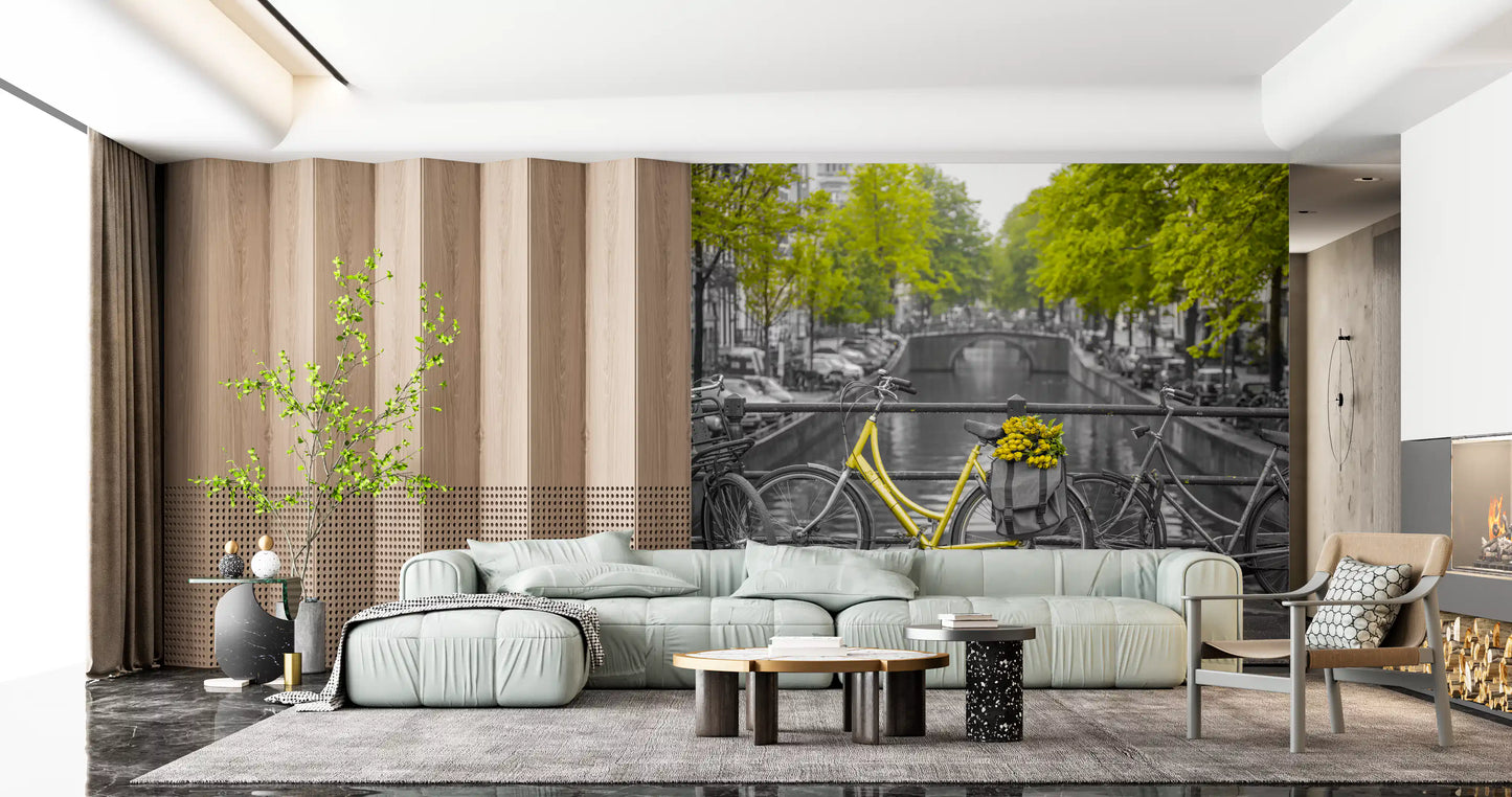 Sunny Tulips on a Dutch Bridge Wall Mural