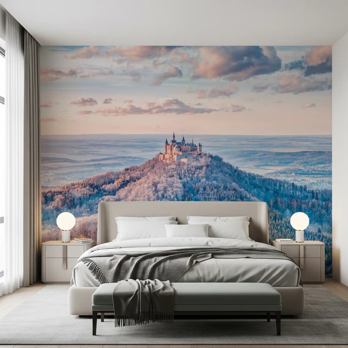 Misty Mountain Fortress Panorama Wall Mural