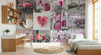 Monochrome Rose Cityscape Fusion Wall Mural