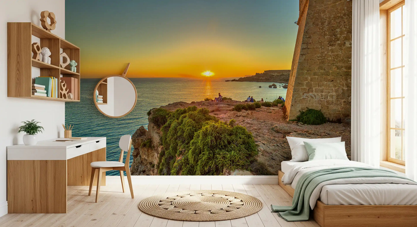 Golden Hour Coastal Cliff View Wall Mural